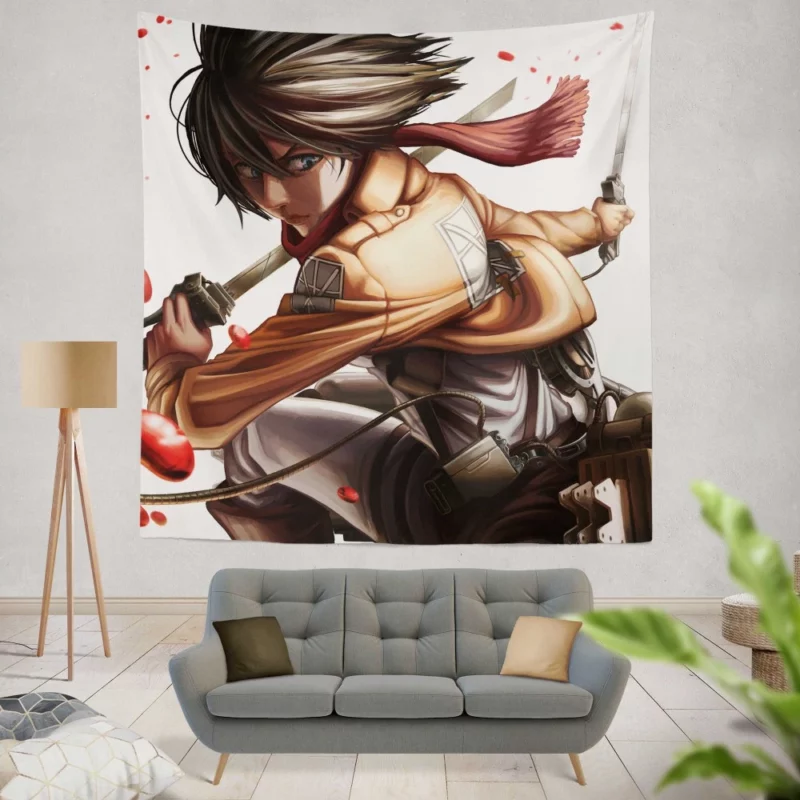 Mikasa Ackerman Echoes of Battle Anime Wall Tapestry