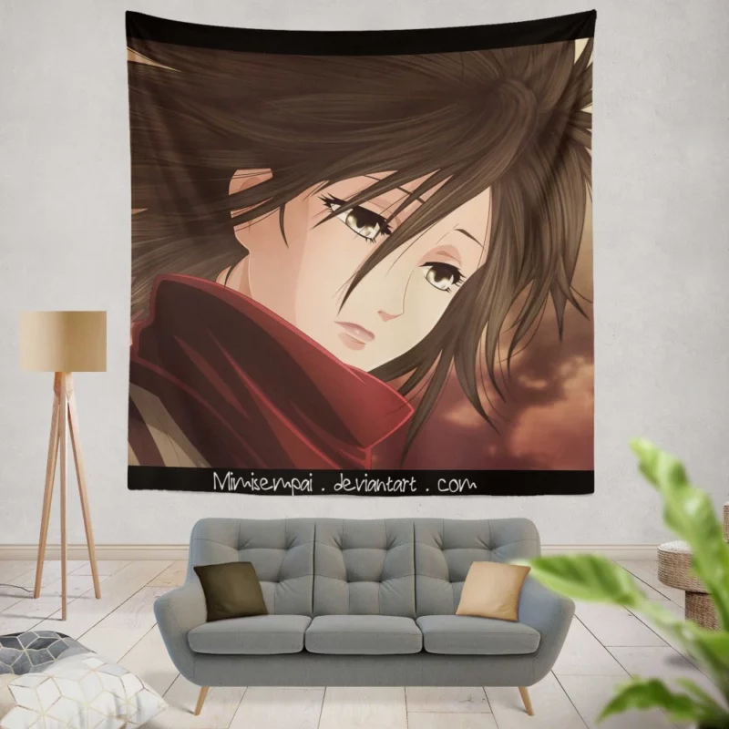 Mikasa Ackerman Fierce Protector Anime Wall Tapestry