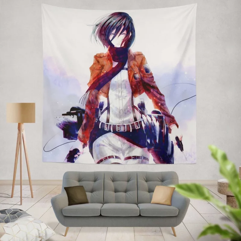 Mikasa Ackerman Graceful Fury Anime Wall Tapestry