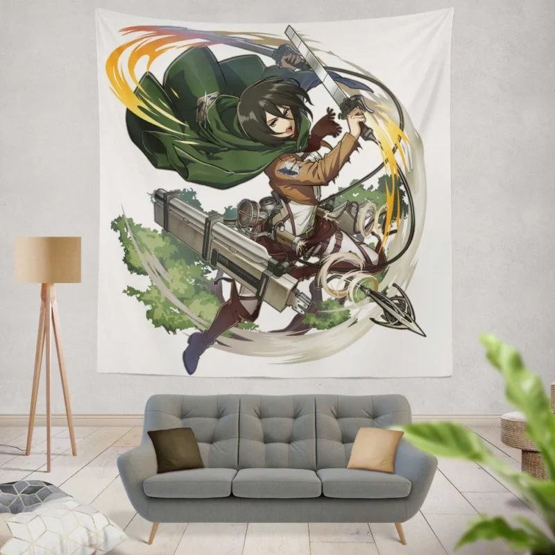 Mikasa Ackerman Resolute Warrior Anime Wall Tapestry