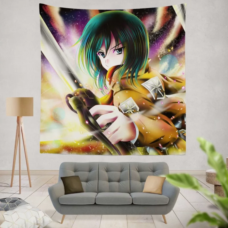 Mikasa Ackerman Silent Avenger Anime Wall Tapestry