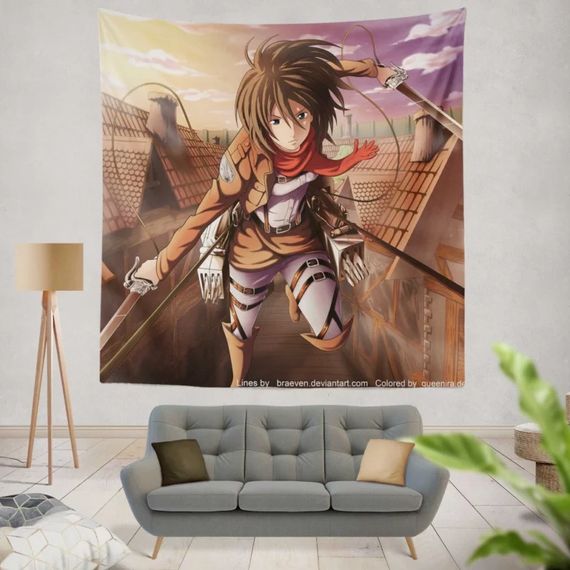 Mikasa Ackerman Titan Huntress Anime Wall Tapestry