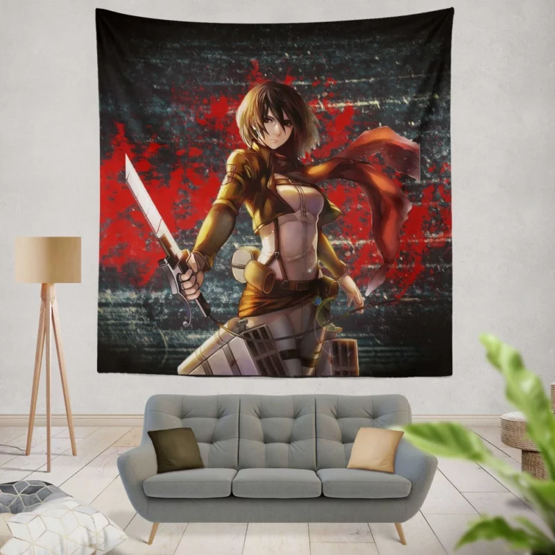 Mikasa Ackerman Unbreakable Warrior Anime Wall Tapestry