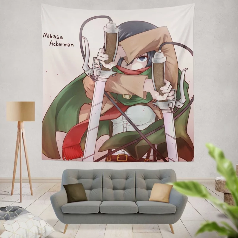 Mikasa Ackerman Unstoppable Resolve Anime Wall Tapestry