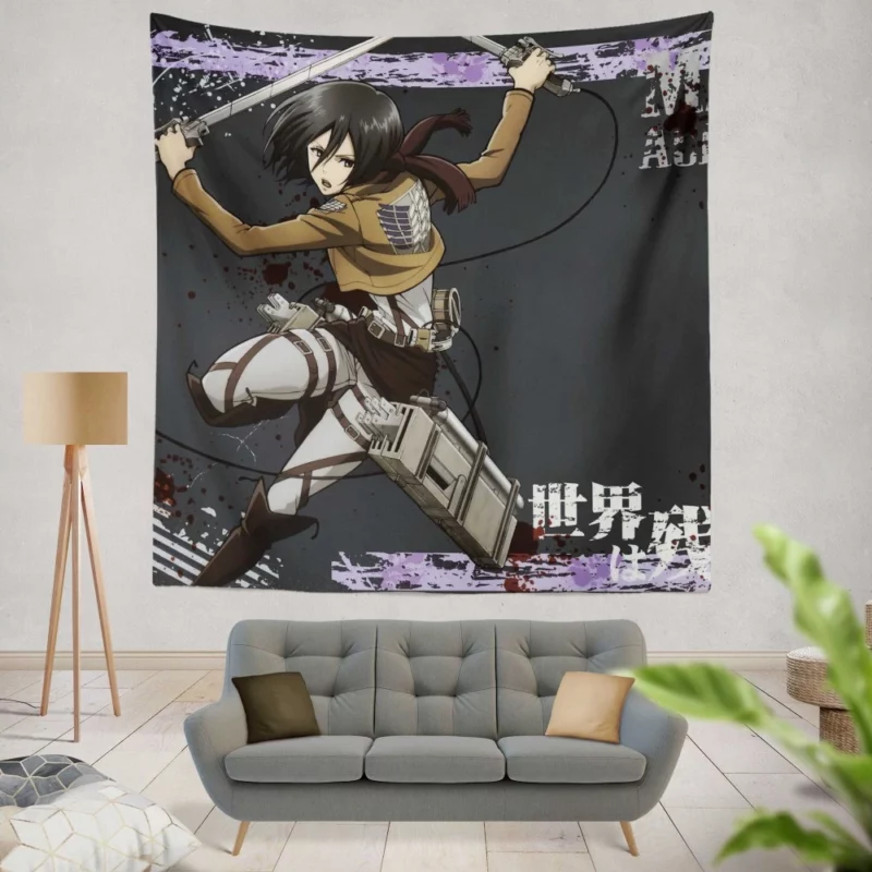 Mikasa Ackerman Unstoppable Soldier Anime Wall Tapestry