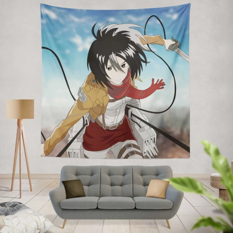 Mikasa Ackerman Unstoppable Spirit Anime Wall Tapestry