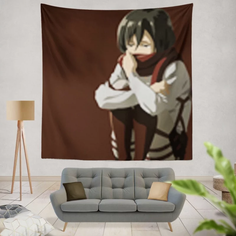 Mikasa Ackerman Unwavering Resolve Anime Wall Tapestry