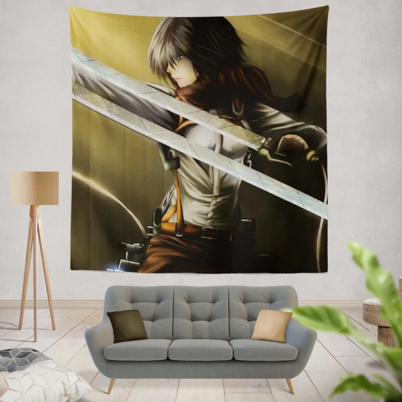 Mikasa Ackerman Unwavering Spirit Anime Wall Tapestry