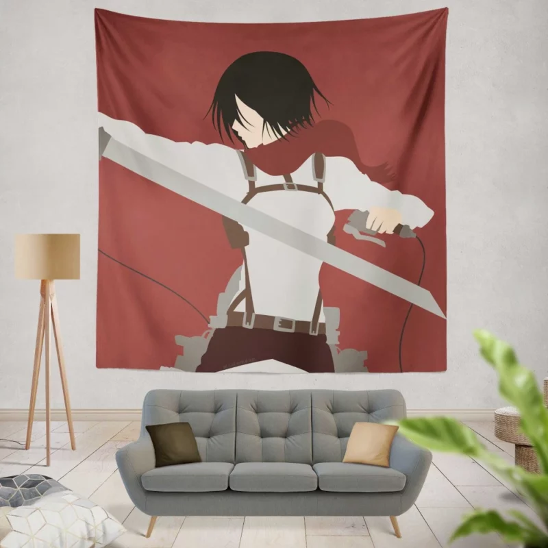 Mikasa Ackerman Unyielding Warrior Anime Wall Tapestry