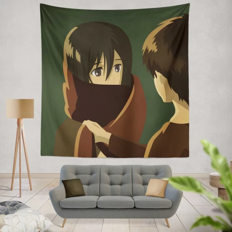 Mikasa and Eren Unbreakable Bonds Anime Wall Tapestry