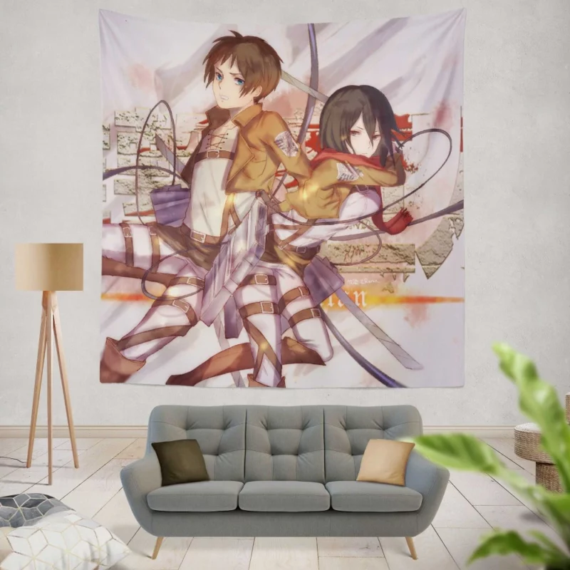 Mikasa and Eren Unbreakable Connection Anime Wall Tapestry