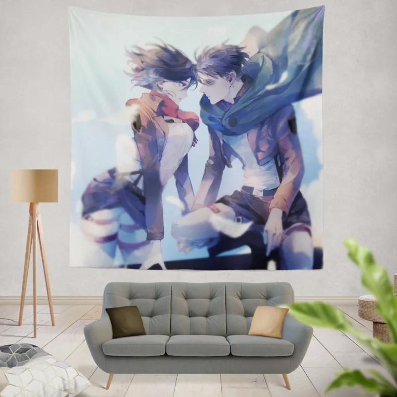 Mikasa and Levi Titan Slayers Anime Wall Tapestry