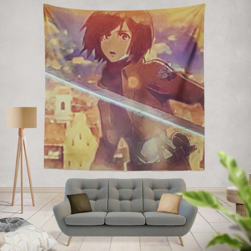 Painted Mikasa Artistic Titan Slayer Anime Wall Tapestry