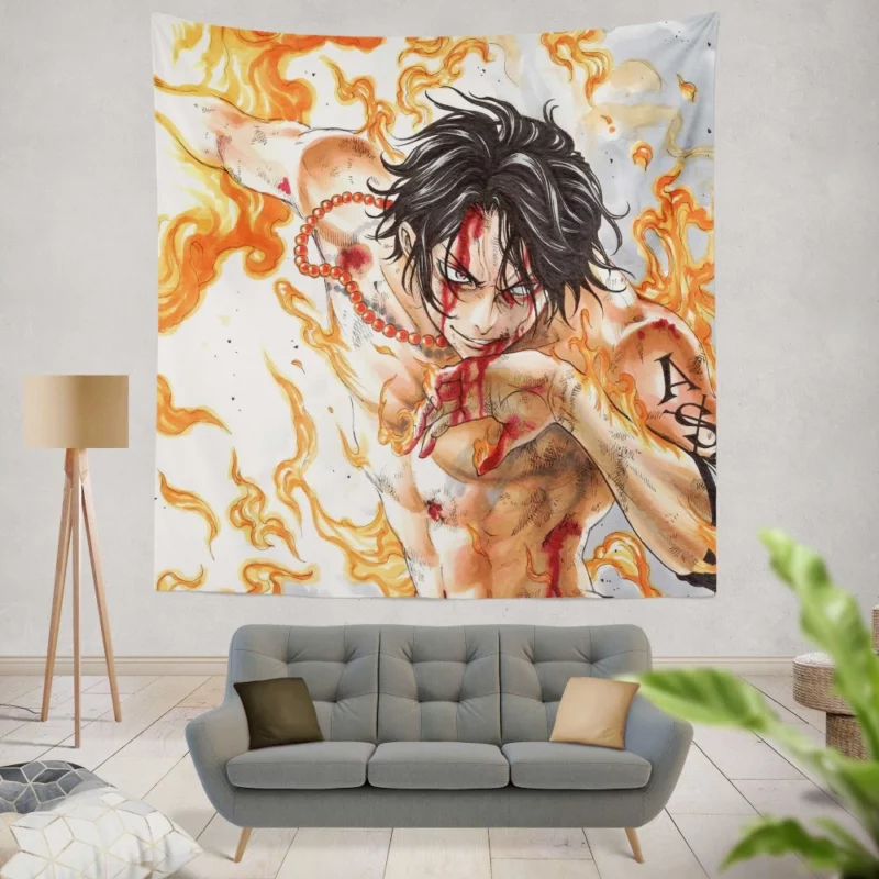Portgas D. Ace Sailing Flames Anime Wall Tapestry