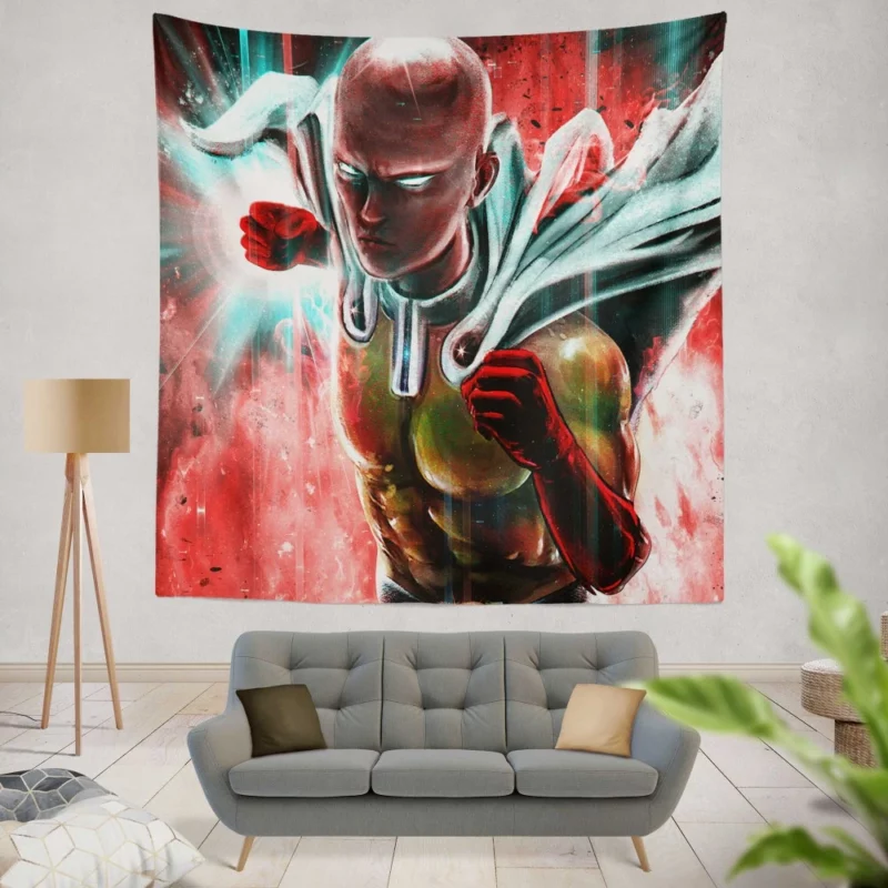 Saitama Punching Perfection Anime Wall Tapestry