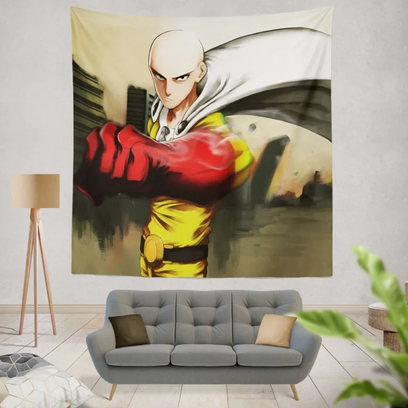 Saitama Unstoppable Hero Path Anime Wall Tapestry