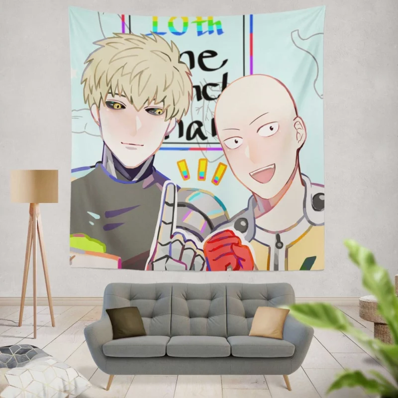 Saitama and Genos One-Punch Heroes Anime Wall Tapestry