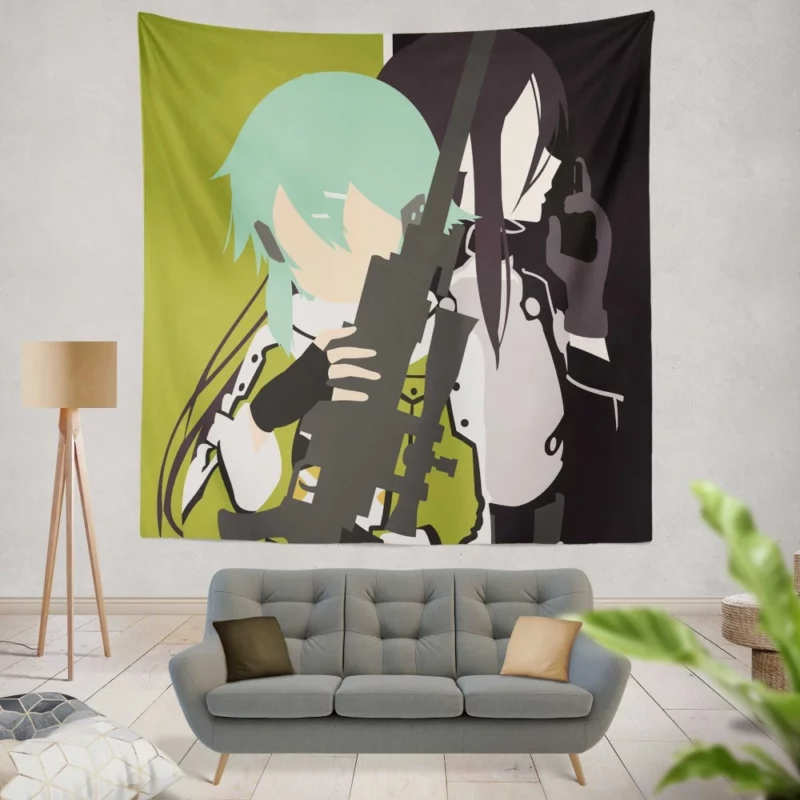 Sinon Shino Asada and Kirito Bonds Anime Wall Tapestry