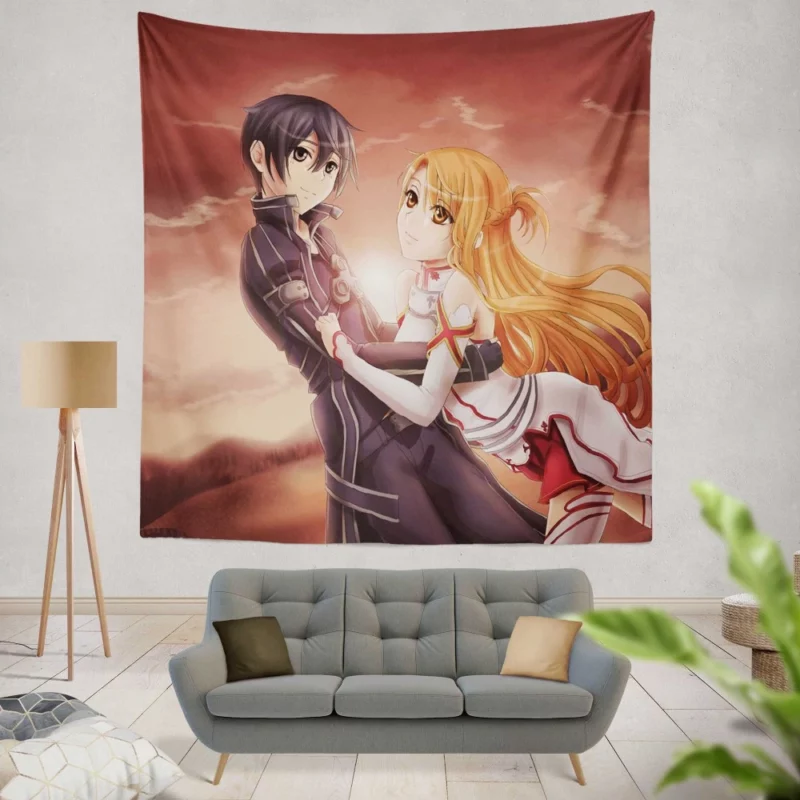 Sunset Moments with Kirito and Asuna Anime Wall Tapestry