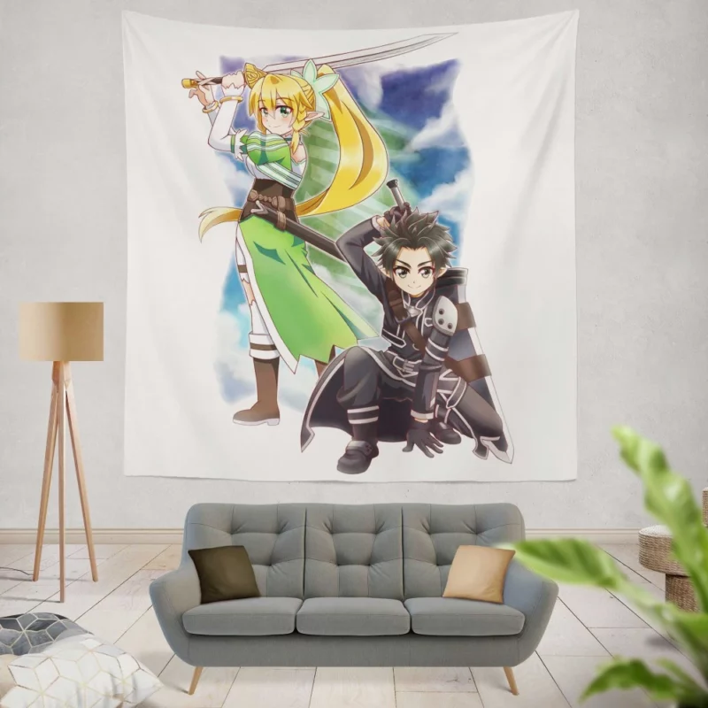 Sword Art Siblings Kirito Leafa Suguha Anime Wall Tapestry