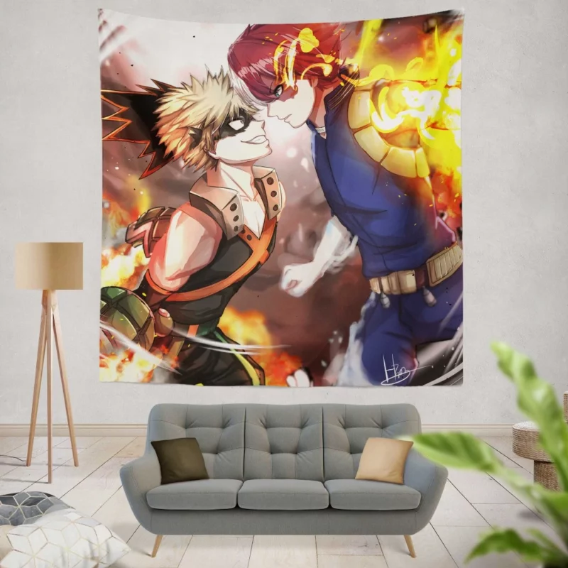 Todoroki and Bakugou Dynamic Duo Anime Wall Tapestry