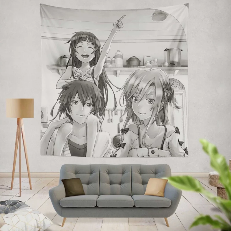 Unity of Kirito Asuna and Yui Anime Wall Tapestry