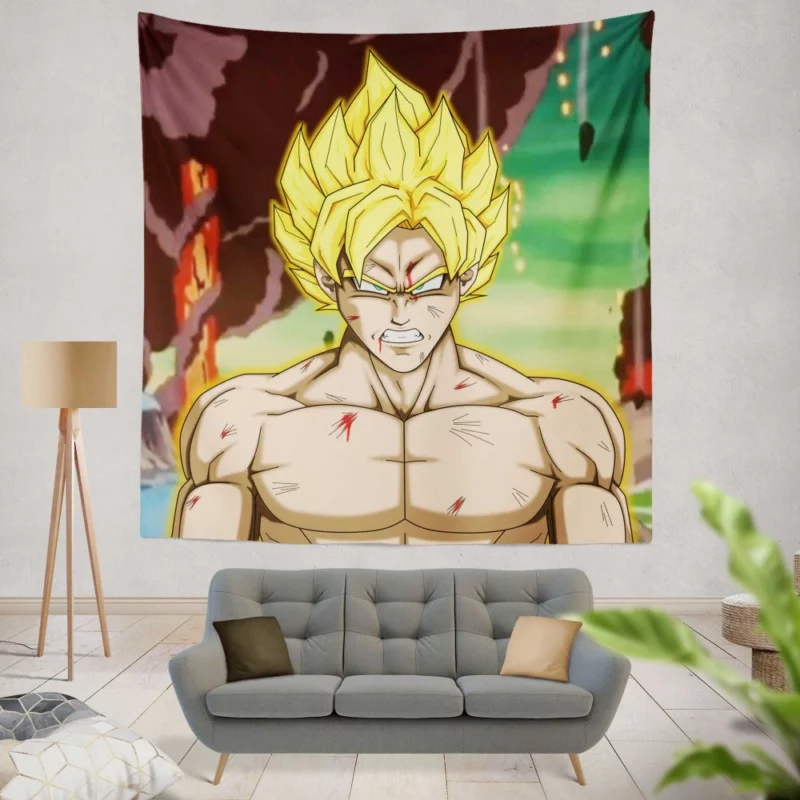 Unleashing Power Super Saiyan Goku Anime Wall Tapestry